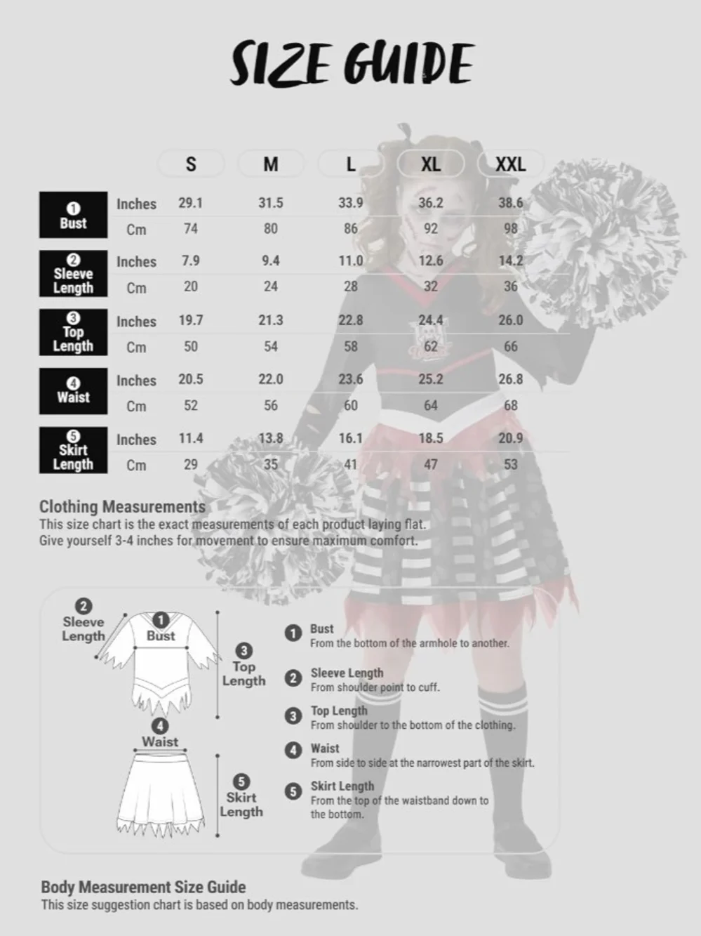 Girl's Zombie Cheerleader Costume Size Medium 8-10